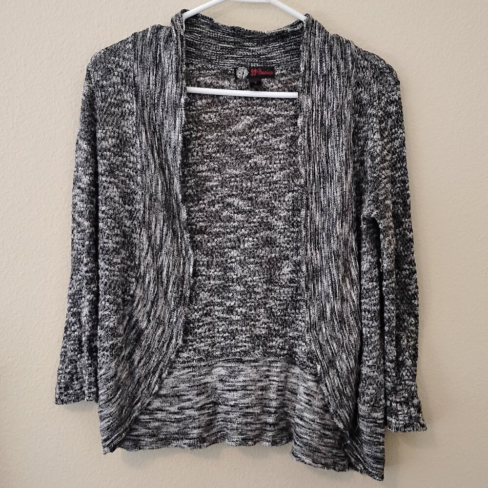 Open Front Marled Cardigan Sweater - Black & White